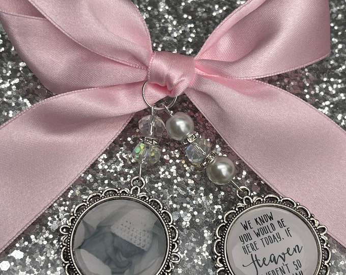 We know you would be here if heaven weren't so far away.Loving memory memorial charm locket brooch.Personalised with any photo.bride,wedding