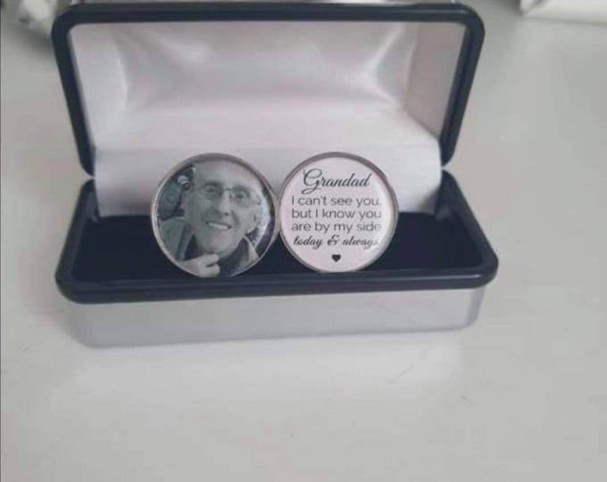 Groom memory memorial remembrance charm cuff links personalised with any photo  and beautiful poem keepsake cufflinks. BOX NOT INCLUDED