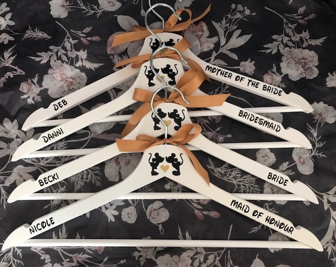 Disney Personalised Wedding Hangers Or Make Your Own/Bride/Bridesmaid/Vinyl Transfers/Decals/DIY/Disney Land/Mickey/Minnie/Dress Hanger