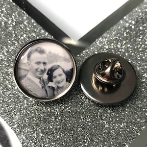 Photo lapel pin badge charm brooch badge with any photo.  wedding memorial memory remembrance keepsake of a loved one groom usher bride