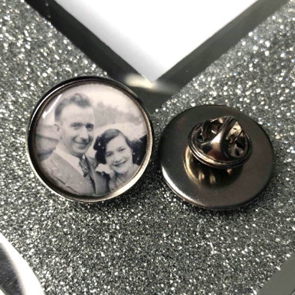 Photo lapel pin badge charm brooch badge with any photo.  wedding memorial memory remembrance keepsake of a loved one groom usher bride