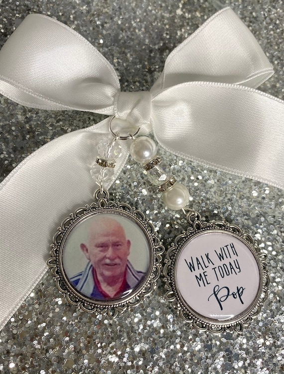 Walk with me today pops pop loving memory charm locket Personalised with any photo.Ideal for wedding,bride.memorial keepsake,Bouquet charm