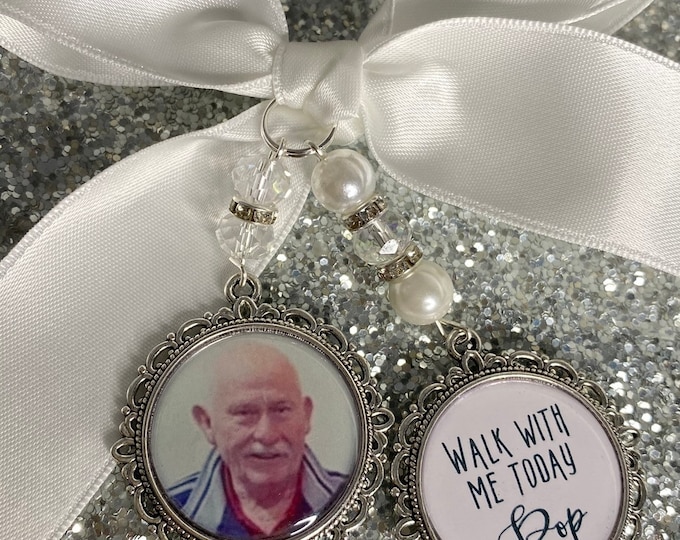 Walk with me today pops pop loving memory charm locket Personalised with any photo.Ideal for wedding,bride.memorial keepsake,Bouquet charm