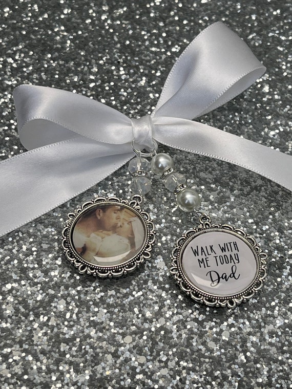 Memory memorial heaven charm bridal bouquet, walk with me today dad mum poem & photo pearl beads something blue.Swarovski.bride.wedding