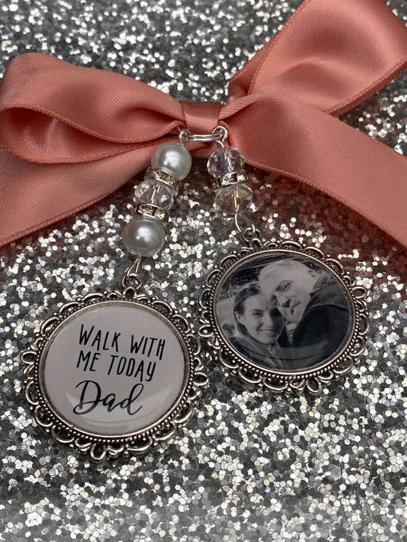 Memory memorial heaven charm bridal bouquet, walk with me today dad mum poem & photo pearl beads something blue.Swarovski.bride.wedding