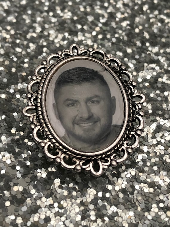 Photo pin badge charm brooch badge with any photo.  wedding memorial memory remembrance keepsake of a loved one groom usher bride