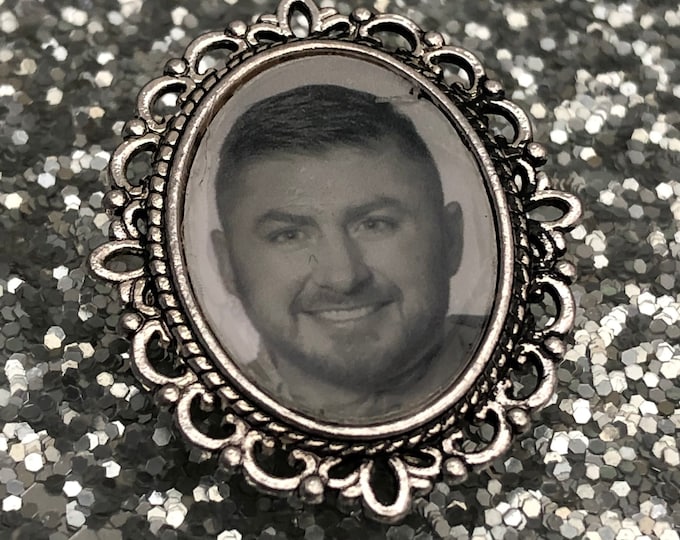 Photo pin badge charm brooch badge with any photo.  wedding memorial memory remembrance keepsake of a loved one groom usher bride