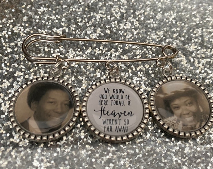 Custom Photo Lapel Kilt Pin with 3 Charms/Memorial Boutonniere/Personalized/Groom/In Memory/Picture Bouquet Charm/Heaven wasn’t so far away