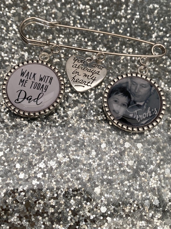 Memory remembrance photo charm kilt pin bouquet charm,wedding groom best man usher,personalized personalised any photo walk with me today