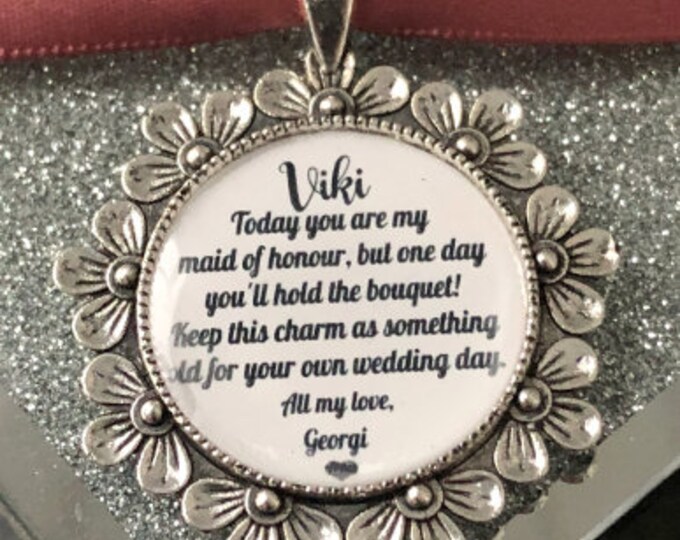 Bridesmaid or flower girl charm,bridal gift bouquet charm brooch. today you are... but one day you'll hold the bouquet. young child.bridal