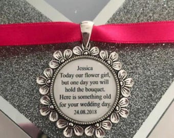 Personalised Wedding bouquet charm brooch something old pendant charm custom made keepsake gift bridesmaid flower girl maid of honour