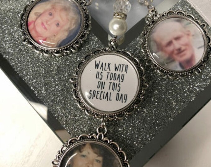 Walk with us today on this special day. memory charm locket brooch.Personalised with any photo.Ideal for wedding,bride.memorial keepsake