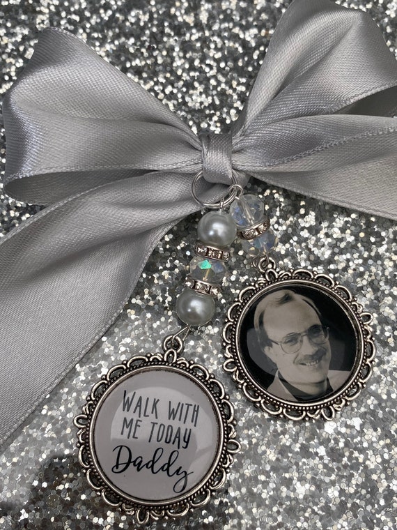 Memory memorial heaven charm bridal bouquet, walk with me today dad mum poem & photo pearl beads something blue.Swarovski.bride.wedding