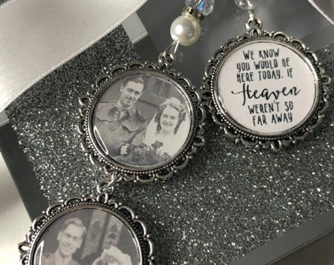 Memory memorial remembrance heaven wedding photo charm bridal bouquet heaven so far away,poem & photo something blue,keepsake, gift for her