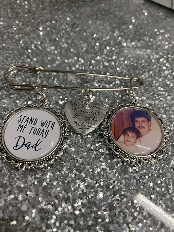 Memorial Memory remembrance photo kilt pin bouquet charm.groom best man usher personalised.loved one.wedding keepsake  stand with me brother