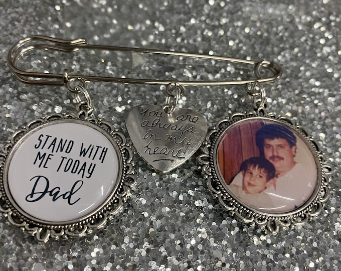 Memorial Memory remembrance photo kilt pin bouquet charm.groom best man usher personalised.loved one.wedding keepsake  stand with me brother
