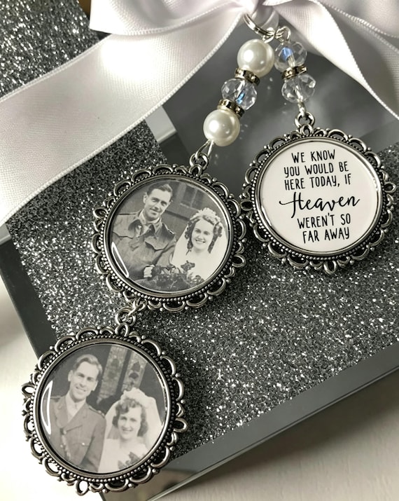 Memorial Photo Bridal Bouquet Charm, Remembrance Keepsake, Something Blue