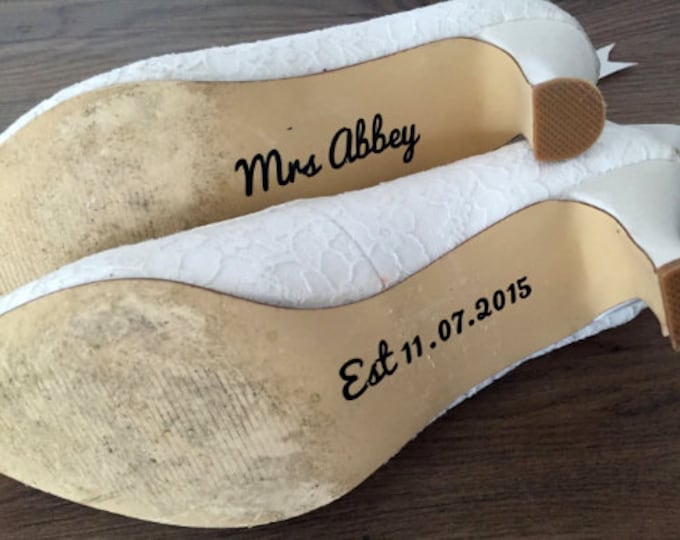 Personalised shoes sole transfer decal Mrs surname personalised est date wedding shoes vinyl decal sticker