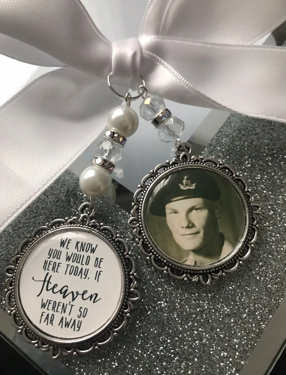 We know you would be here if heaven weren't so far away.Loving memory memorial charm locket brooch.Personalised with any photo.bride,wedding