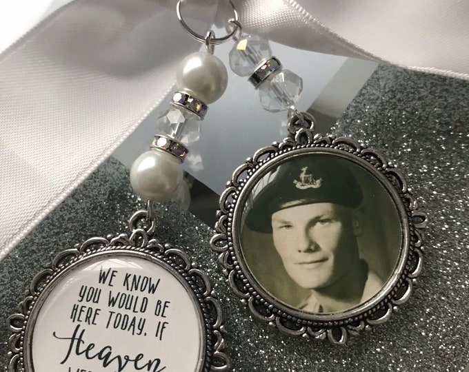 We know you would be here if heaven weren't so far away.Loving memory memorial charm locket brooch.Personalised with any photo.bride,wedding