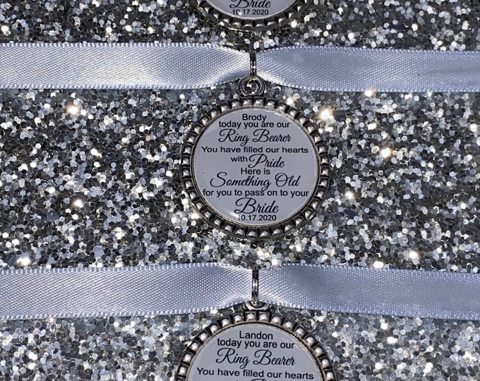 Page boy keepsake something old for his bride to be something blue beautiful keep sake blue ribbon pendant wedding charm usher groomsman