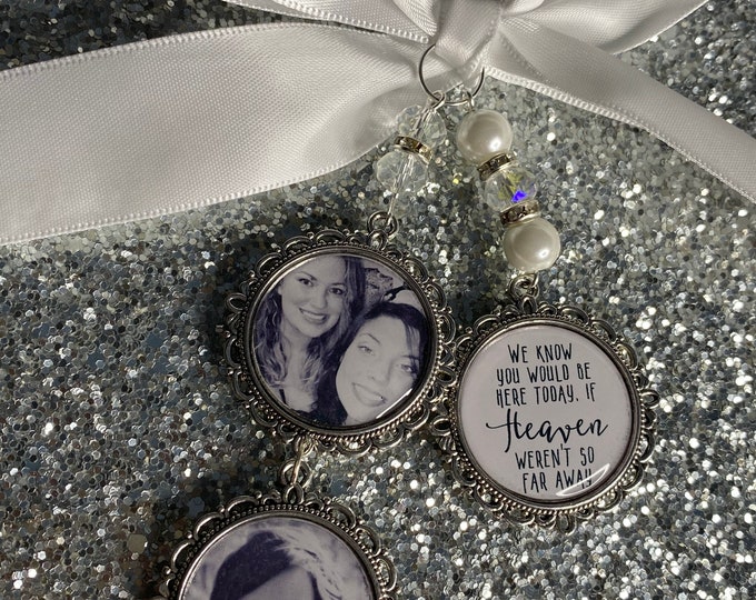 Memory memorial remembrance heaven charm bridal bouquet heaven so far away,poem & photo pearl beads something blue. military army,keepsake