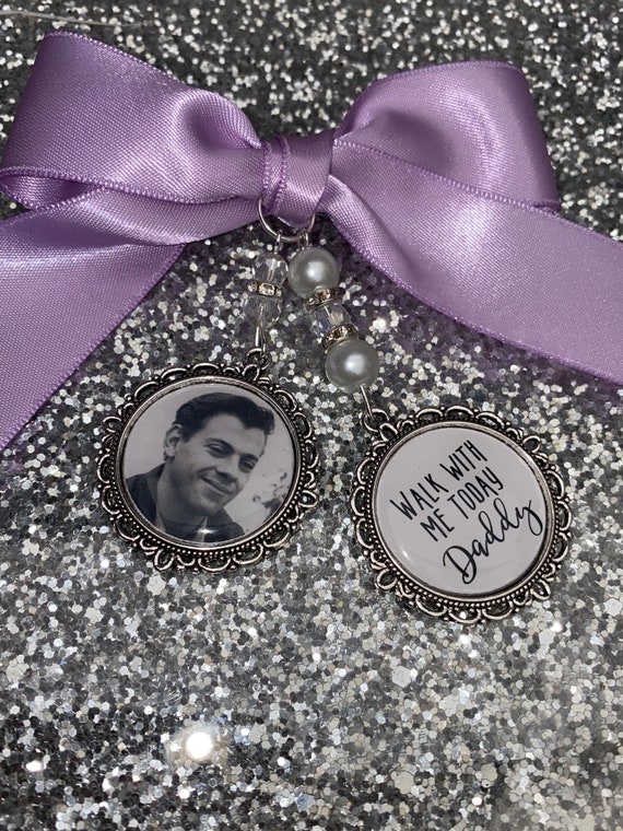 Memory memorial heaven charm bridal bouquet, walk with me today dad mum poem & photo pearl beads something blue.Swarovski.bride.wedding