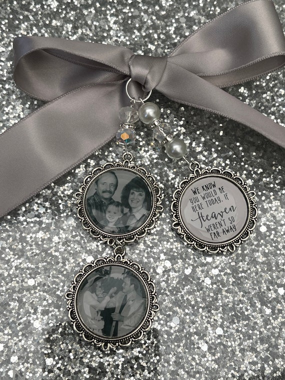 We know you would be here if heaven weren't so far away.Loving memory memorial charm locket brooch.Personalised with any photo.bride,wedding