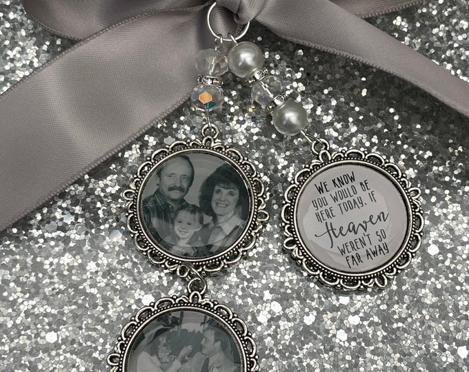 We know you would be here if heaven weren't so far away.Loving memory memorial charm locket brooch.Personalised with any photo.bride,wedding