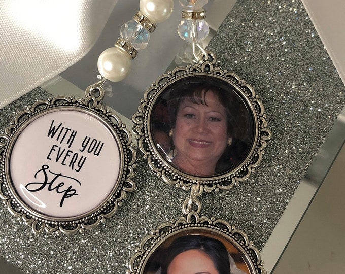 Memory memorial heaven charm bridal bouquet heaven so far away those we love dont go away photo pearl beads with you every step