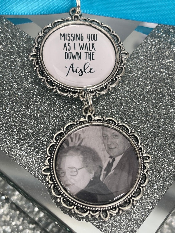 Missing you as I walk down the aisle memory charm locket Personalised with any walk with me today Dad memorial bouquet charm