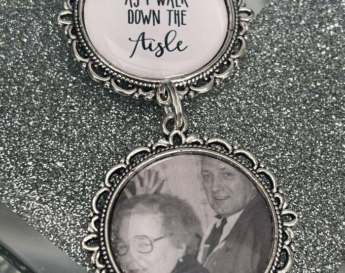 Missing you as I walk down the aisle memory charm locket Personalised with any walk with me today Dad memorial bouquet charm