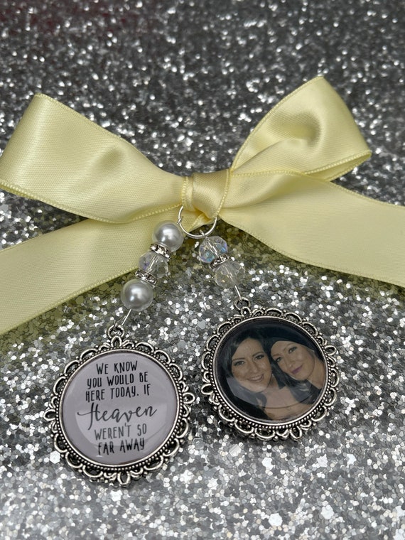 We know you would be here if heaven weren't so far away.Loving memory memorial charm locket brooch.Personalised with any photo.bride,wedding