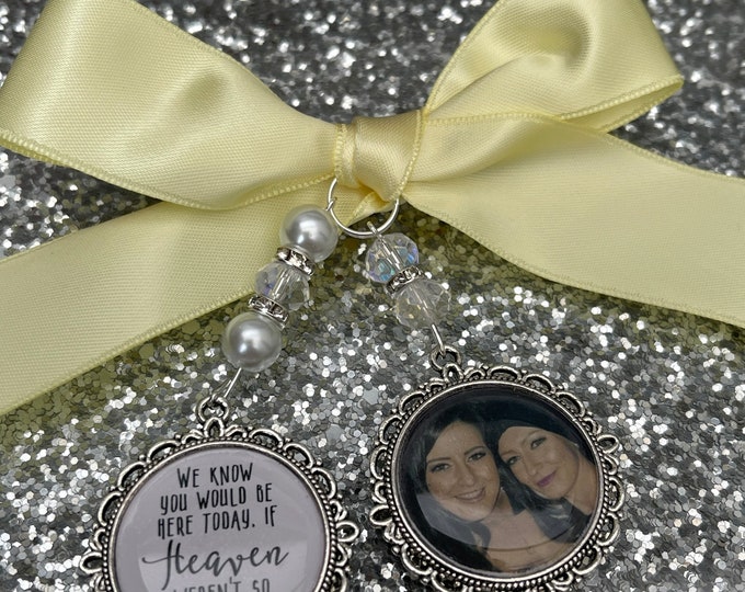We know you would be here if heaven weren't so far away.Loving memory memorial charm locket brooch.Personalised with any photo.bride,wedding