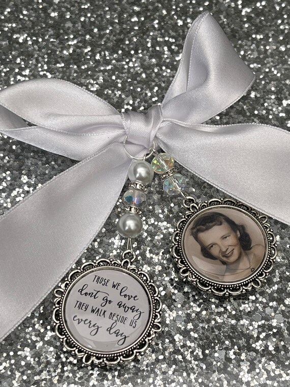Those we love dont go away they walk beside us every day. loving memory charm locket brooch.Personalised with any photo.bride, wedding.