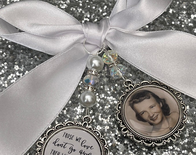 Those we love dont go away they walk beside us every day. loving memory charm locket brooch.Personalised with any photo.bride, wedding.