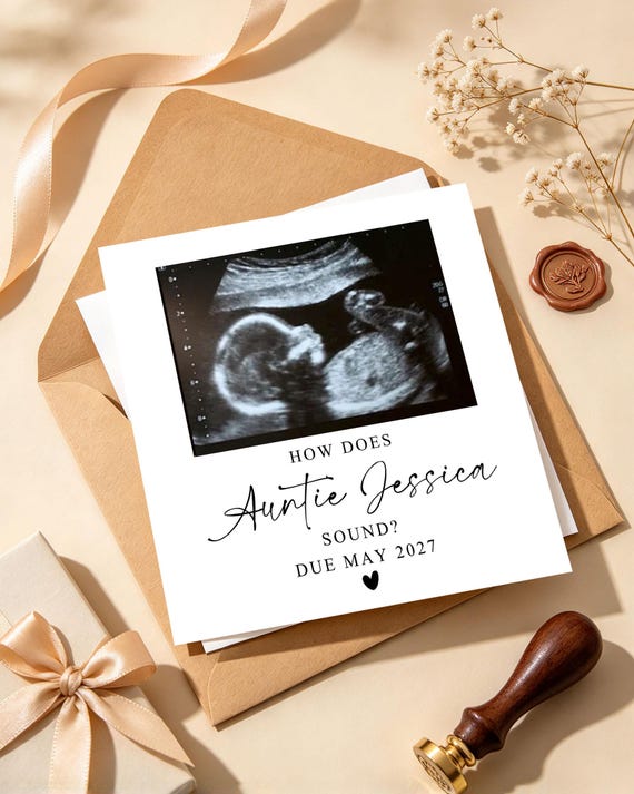Baby Reveal Card/Pregnancy Announcement Card/Personalised Baby Scan Card/Surprise Auntie Gift/Baby News Keepsake