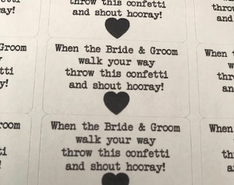 65 x Mini Grey Wedding Favour Labels Stickers. When the bride & groom walk your way throw this confetti and shout hooray! 1 pack contains 65