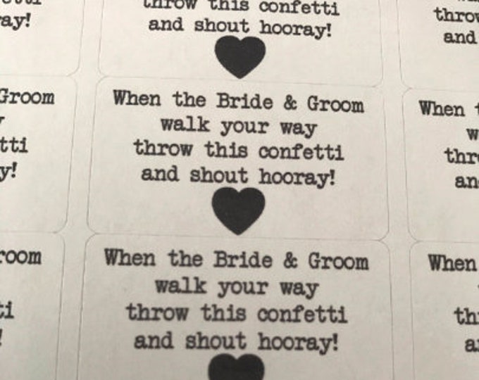 65 x Mini Grey Wedding Favour Labels Stickers. When the bride & groom walk your way throw this confetti and shout hooray! 1 pack contains 65