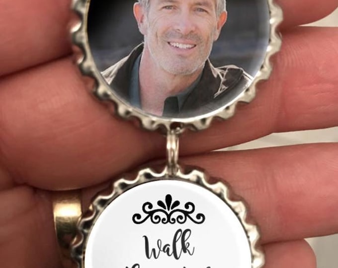 Walk With Me Today Dad Memory Bouquet Photo Charm/Wedding Charm/Memorial/Remembrance/Pop Cap/Brooch/Personalised/Any Photo/Heaven/Keepsake