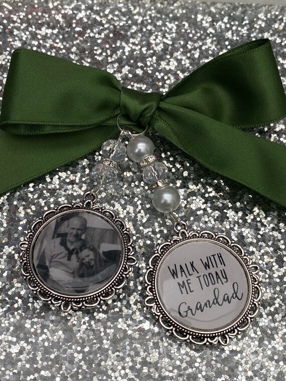 Memory memorial heaven charm bridal bouquet, walk with me today papa mam poem & photo pearl beads something blue.Swarovski.bride.wedding