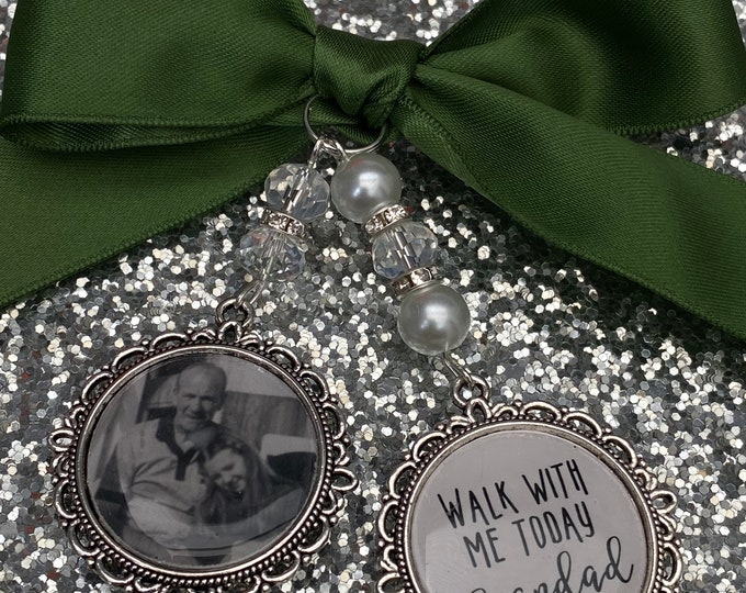 Memory memorial heaven charm bridal bouquet, walk with me today papa mam poem & photo pearl beads something blue.Swarovski.bride.wedding