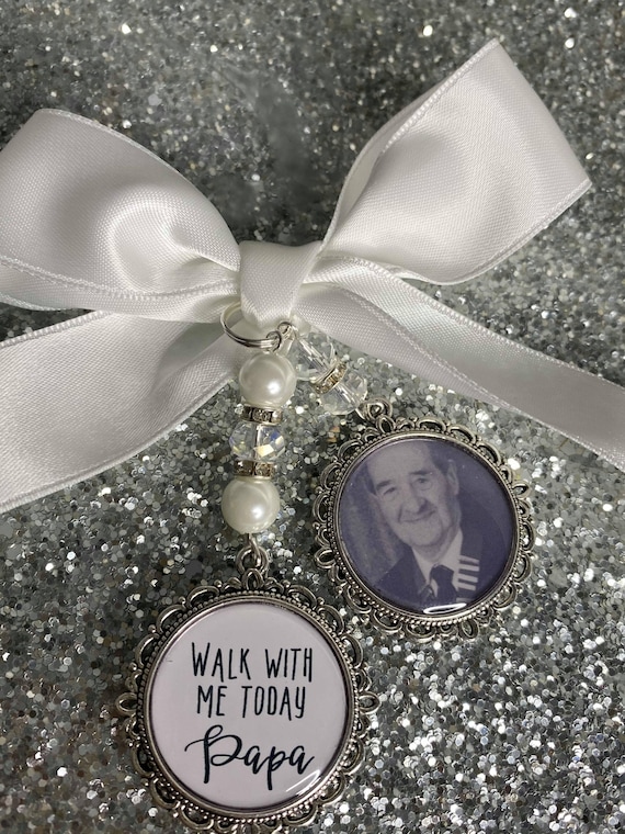 Walk with me today papa/loving memory charm/locket/brooch/Personalised with any photo & name/wedding/bride/memorial/keepsake