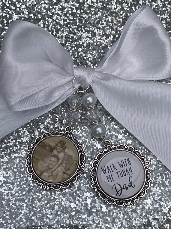 Memory memorial heaven charm bridal bouquet, walk with me today dad mum poem & photo pearl beads something blue.Swarovski.bride.wedding