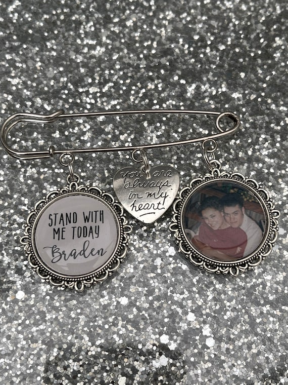Memorial Memory remembrance photo kilt pin bouquet charm.groom best man usher personalised.loved one.wedding keepsake  stand with me brother