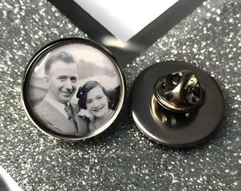 Photo lapel pin badge charm brooch badge with any photo.  wedding memorial memory remembrance keepsake of a loved one groom usher bride
