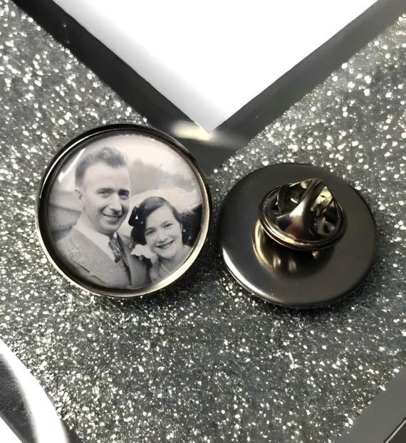 Photo lapel pin badge charm brooch badge with any photo.  wedding memorial memory remembrance keepsake of a loved one groom usher bride