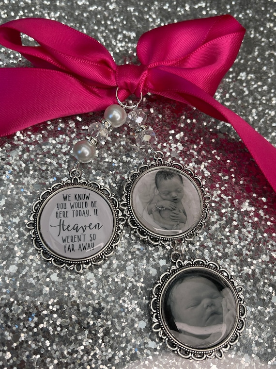 We know you would be here if heaven weren't so far away.Loving memory memorial charm locket brooch.Personalised with any photo.bride,wedding