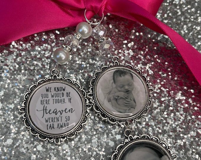 We know you would be here if heaven weren't so far away.Loving memory memorial charm locket brooch.Personalised with any photo.bride,wedding