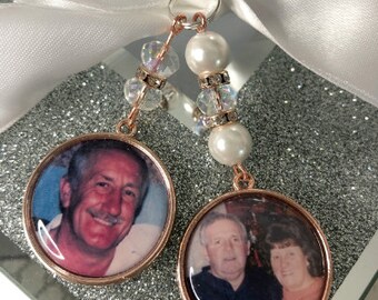 Rose Gold memory charm for bridal bouquet, remembrance ,locket,brooch personalised,any photo.keepsake with ribbon.Wedding flower Bride Ideas